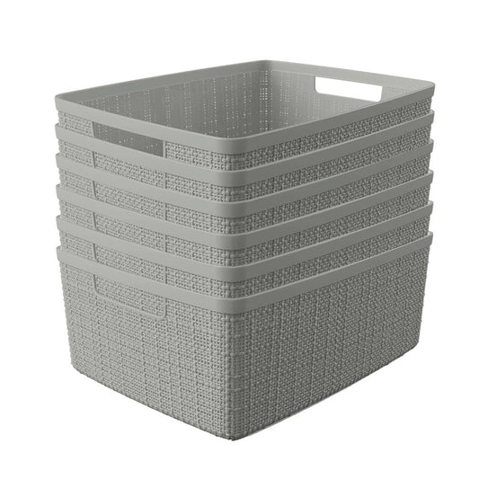 Curver Jute 11 Cube Plastic Storage Basket, Grey Flannel