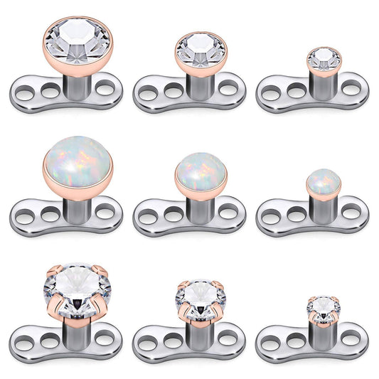 Kridzisw 9pcs Opal Stone Dermal Anchor Tops and Base 316L Surgical Steel Titanium Microdermal Piercing Body Jewelry Top Size 2mm 3mm 4mm