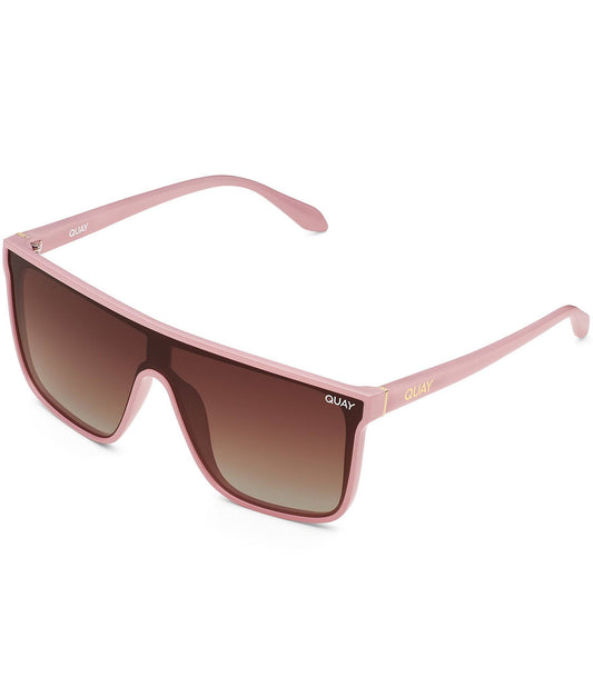 Quay Australia Unisex Nightfall Oversized 52mm Polarized Shield Sunglasses - Blush/Brown Gradient