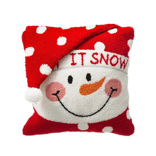 Glitzhome Set of 2 Hooked 3D Santa and Snowman Pillow, Red