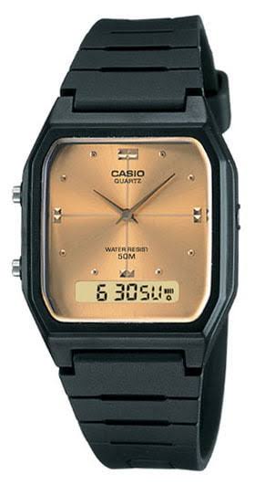 Casio Aq230ga-9d Mens Analog Digital Dual Time Gold Tone Metal Band Watch