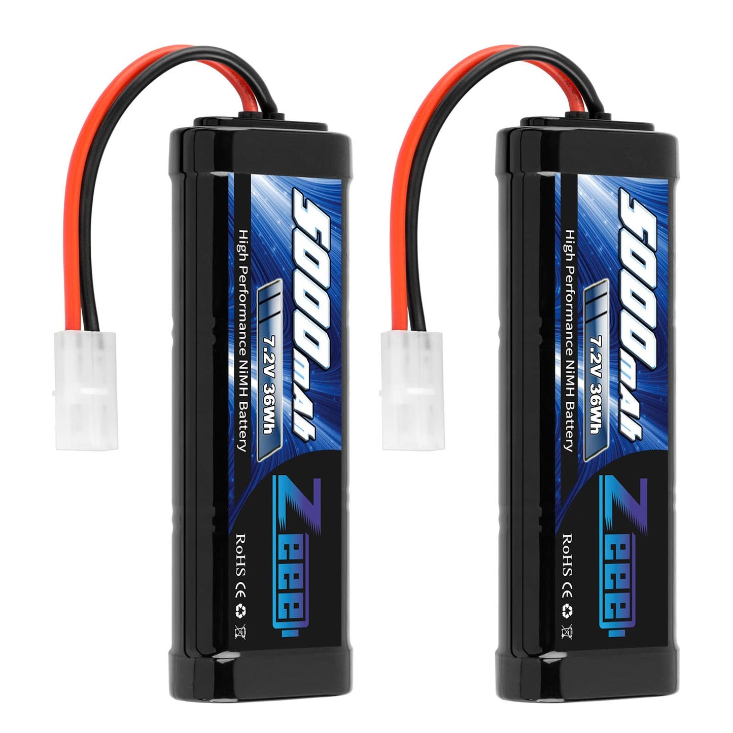 Zeee 7.2V 3600mAh RC NiMH Battery with Tamiya Plug for RC Car RC Truck Associated HPI Losi Kyosho Tamiya Hobby(2 Pack)