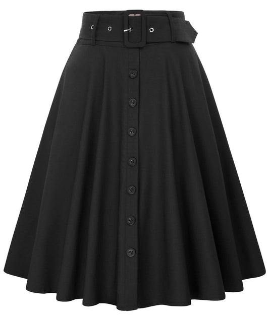 Belle Poque Womens High Waist A-Line Pockets Skirt Skater Flared Midi Skirt