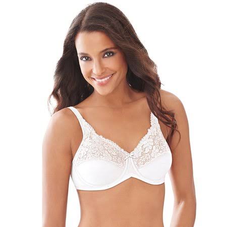 Lilyette by Bali Tailored Minimizer Bra with Lace Trim - White - 36DD