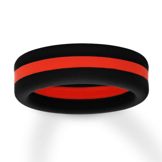 Red/Black Striped Silicone Mens Wedding Band