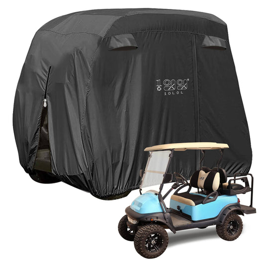 10L0L 4 Passenger Golf Cart Cover Fits EZGO, Club Car, Yamaha, 400D Waterproof Windproof Sunproof Outdoor All-Weather Polyester Full Cover with Three