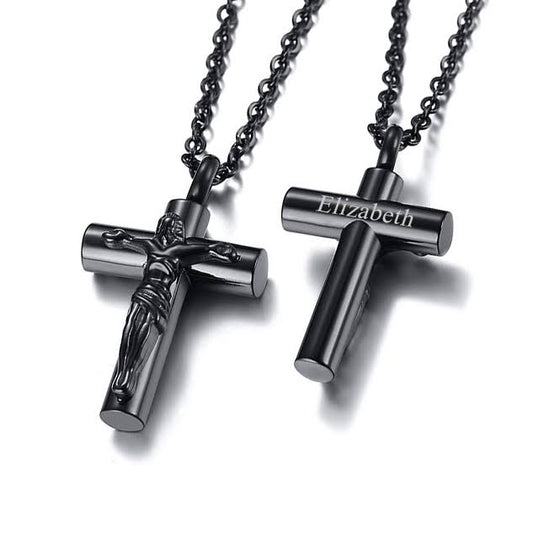 Personalized Crucifix Memorial Urn Pendant - Sympathy Gifts