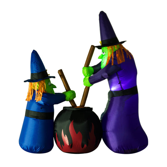 HOMCOM 5.5 Outdoor Airblown Inflatable Halloween Decoration - Brewing Witches with Cauldron