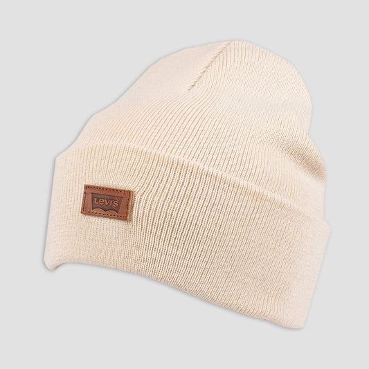 Levis Leather Patch Beanie - Cream One size, Ivory