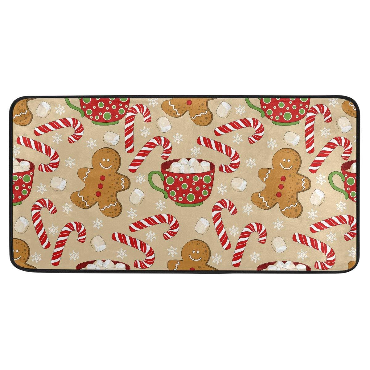 Christmas Gingerbread Man Kitchen Rug Winter Cane Candy Kitchen Mat Floor Mats Non Slip Rug for Indoor Bedroom Living Room Bathroom Home Decor 39 X