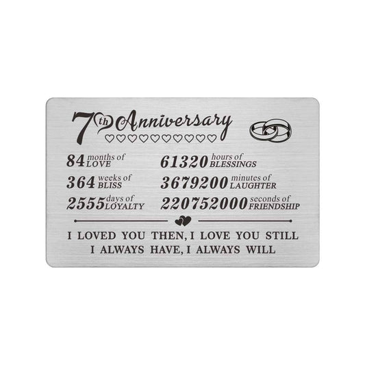 7 Year Anniversary Steel Gifts Wallet Card for Him Her Men, 7th Yr Wedding Anniv