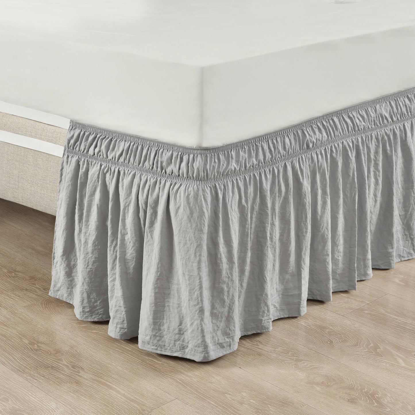 Lush Decor Ruched Ruffle Elastic Easy Wrap Around Bedskirt Neutral Single Twin/Twin-XL/Full