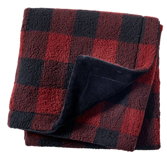 Northeast Outfitters Cozy Cabin Buffalo Check Sherpa Blanket, Brown/Navy | Holiday Gift