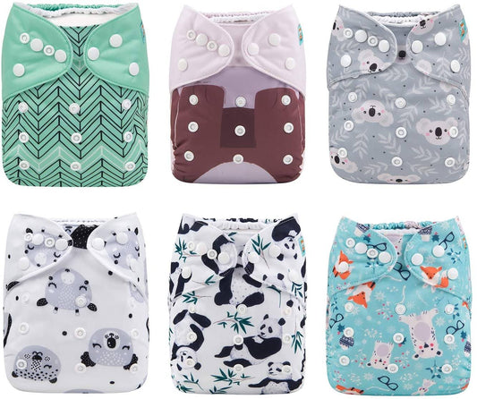 ALVABABY Baby Cloth Diapers 6 Pack with 12 Inserts Adjustable Washable and Reusable Pocket Diapers for Baby Girls 6BM88