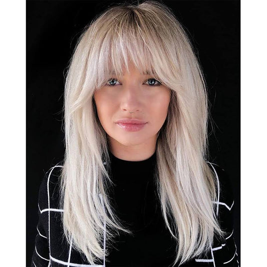 Long Layered Wigs Flattering Hairstyle Wigs Shiny Blonde Wigs with Deep Roots Wigs for Caucasian Women for Daily Party ChristmasPartyWigs