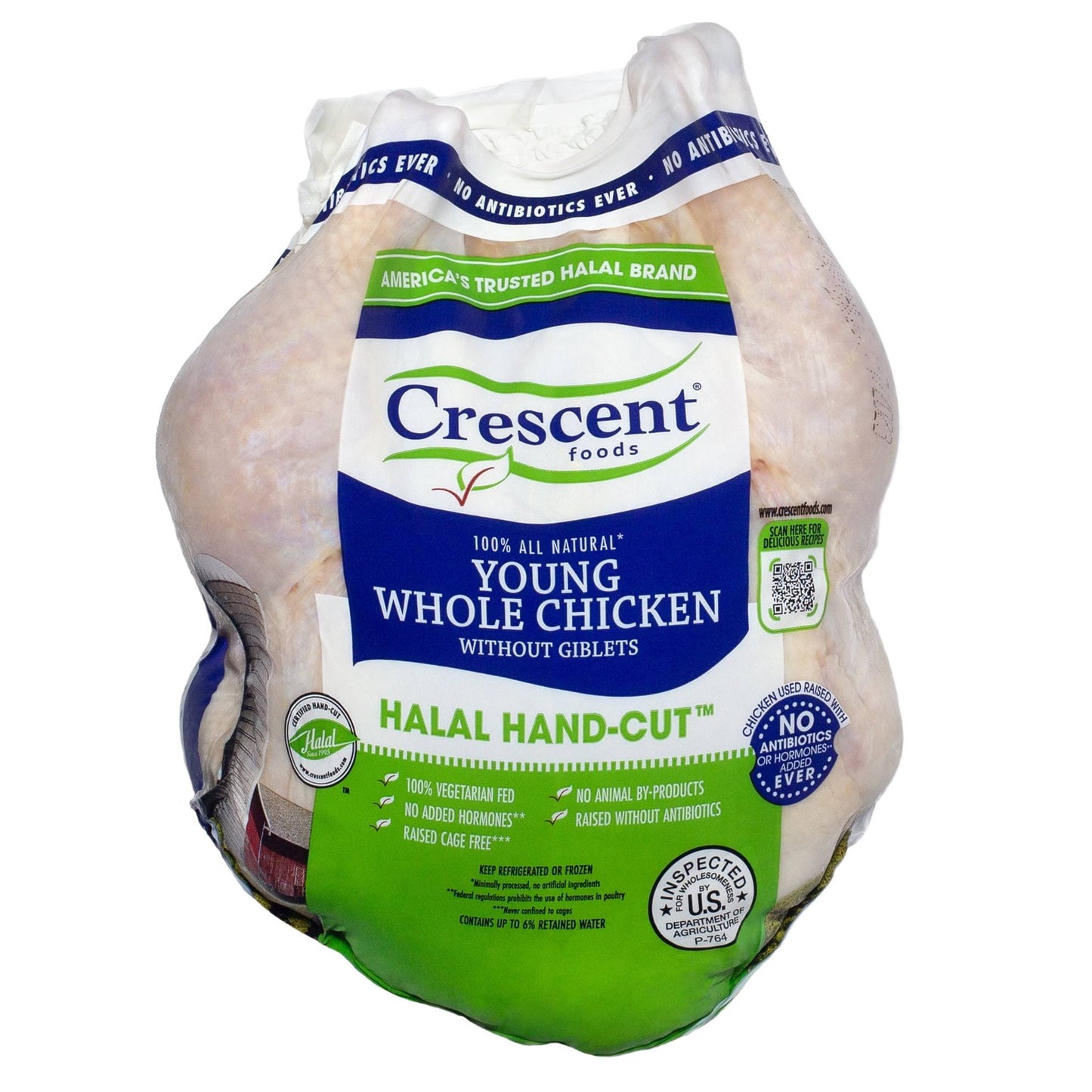 Crescent Foods Halal Hand-Cut Fresh Young Whole Chicken, 21g Protein, 2.5 - 3.45 lb., Size: Medium