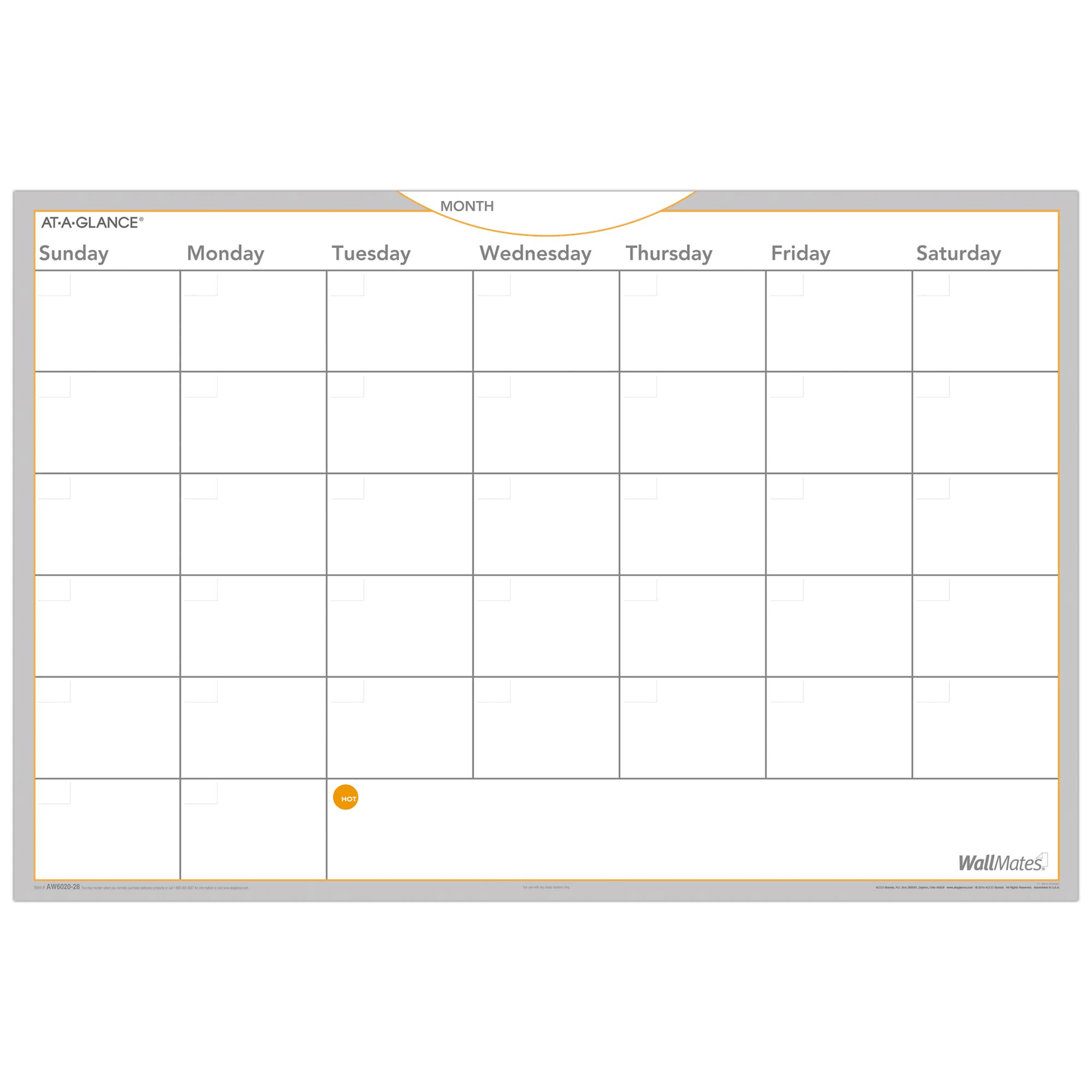 At-a-glance AW602028 WallMates Self-Adhesive Dry Erase Monthly Planning Surface, 36 x 24