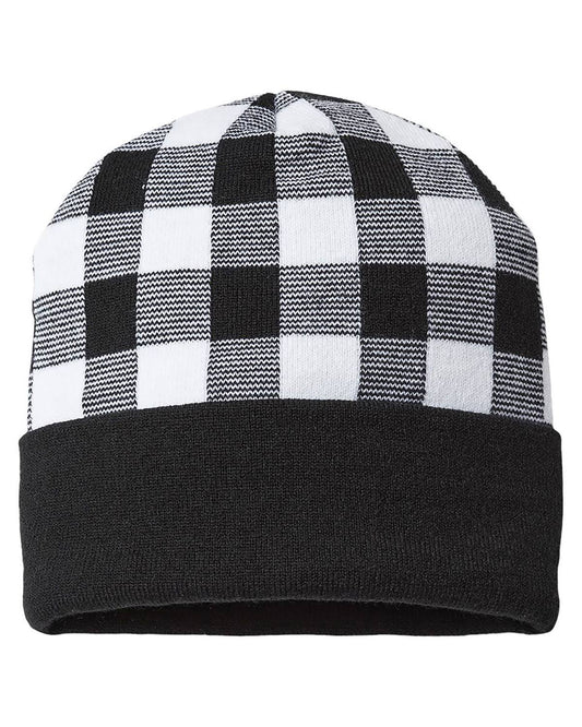 Cap America RKP12 USA-Made Plaid Beanie - Black/ True Royal - One Size