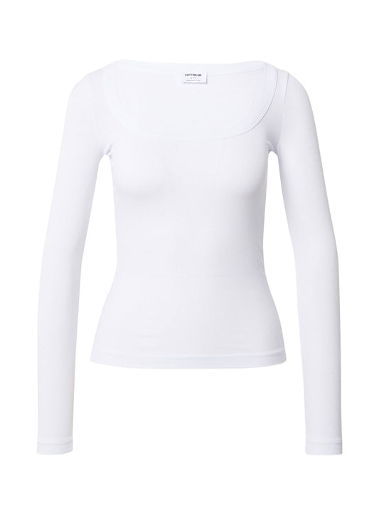 Cotton on Womens Staple Rib Scoop Neck Long Sleeve Top, White, M