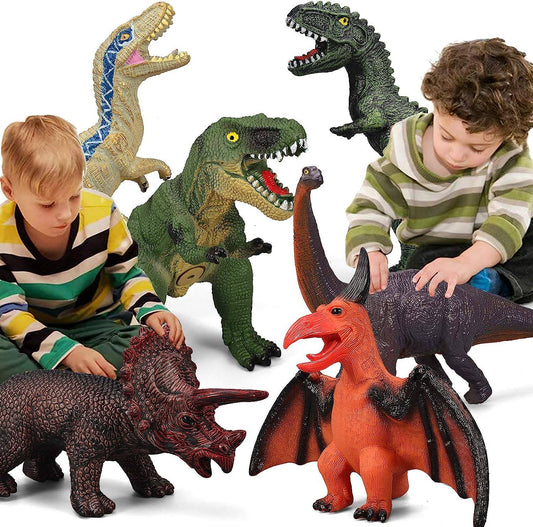 Gzsbaby 6 Piece Dinosaur Toys for Kids and Toddlers, Blue Velociraptor T-Rex Triceratops, Large Soft Dinosaur Toys Set for Dinosaur Lovers - Perfect