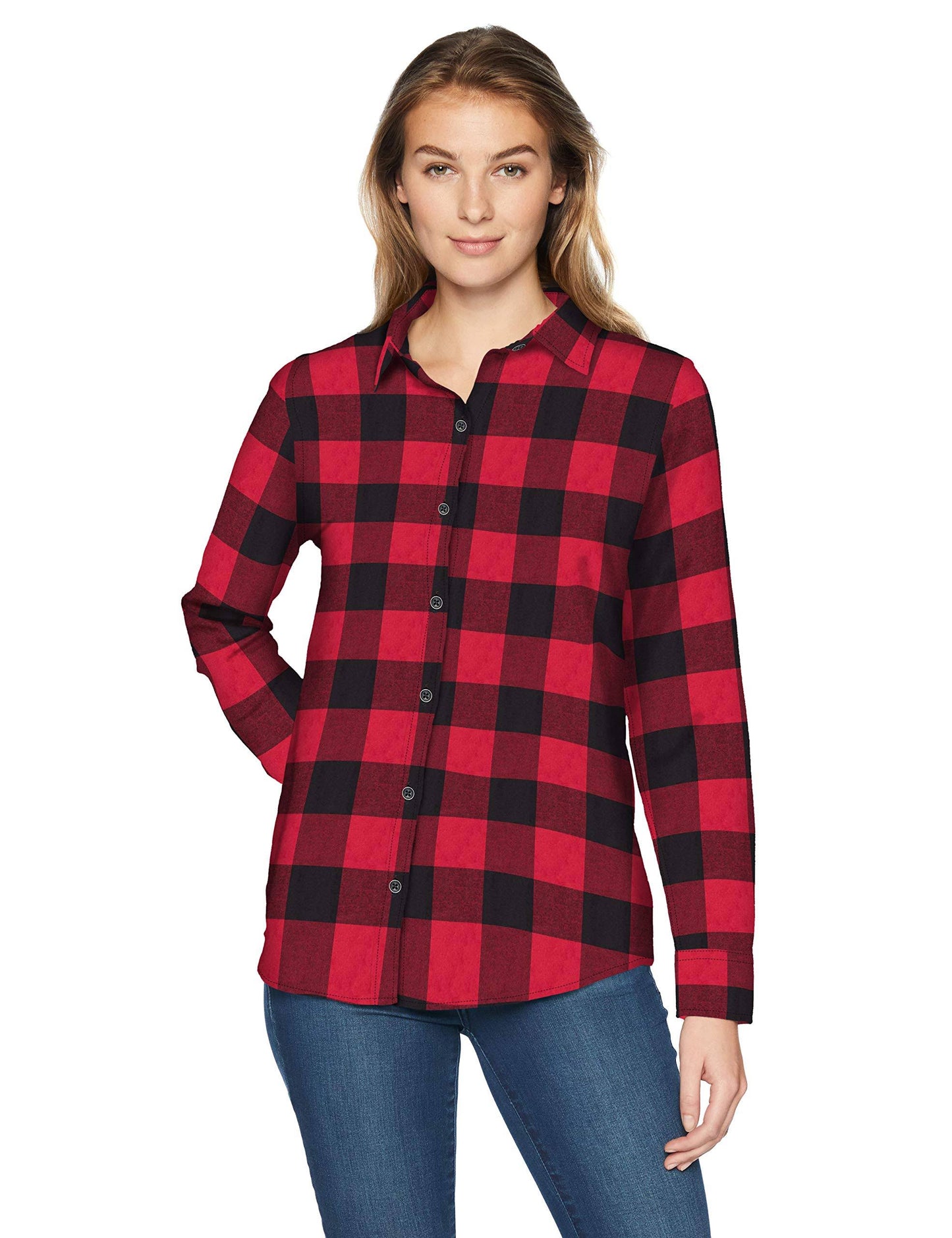 Amazon Essentials Womens Classic-Fit Long-Sleeve Lightweight Plaid Flannel Shirt