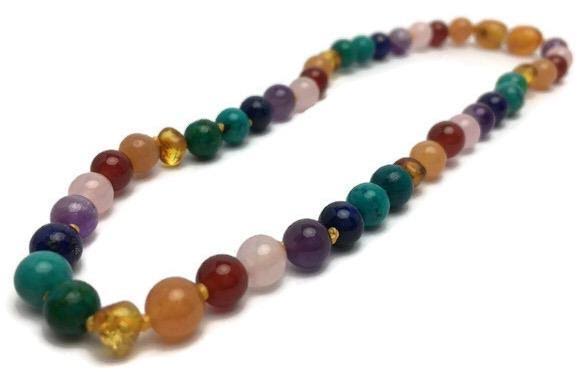 Baltic Amber Teething Necklace Rainbow Gemstones