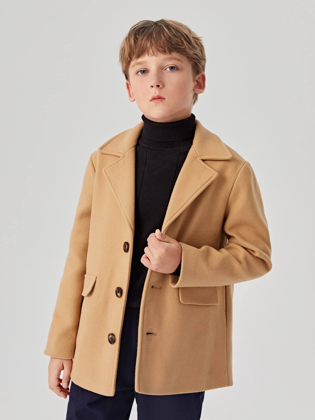 Boys Lapel Neck Flap Detail Overcoat