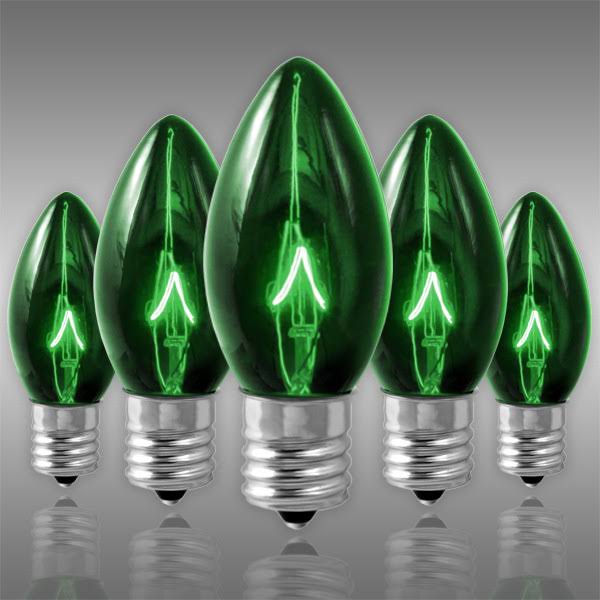 C9 - 7 Watt - Transparent Green - Double Dipped - Christmas Light Bulbs - Incandescent - Intermediate Base - 130 Volt - 25 Pack