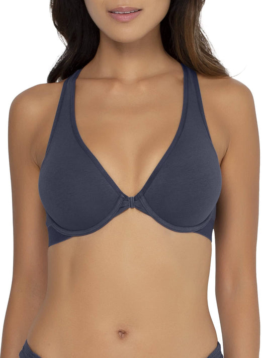 Smart & Sexy Womens Comfort Cotton Front & Back Close Racerback Bra Navy Highlight 36d