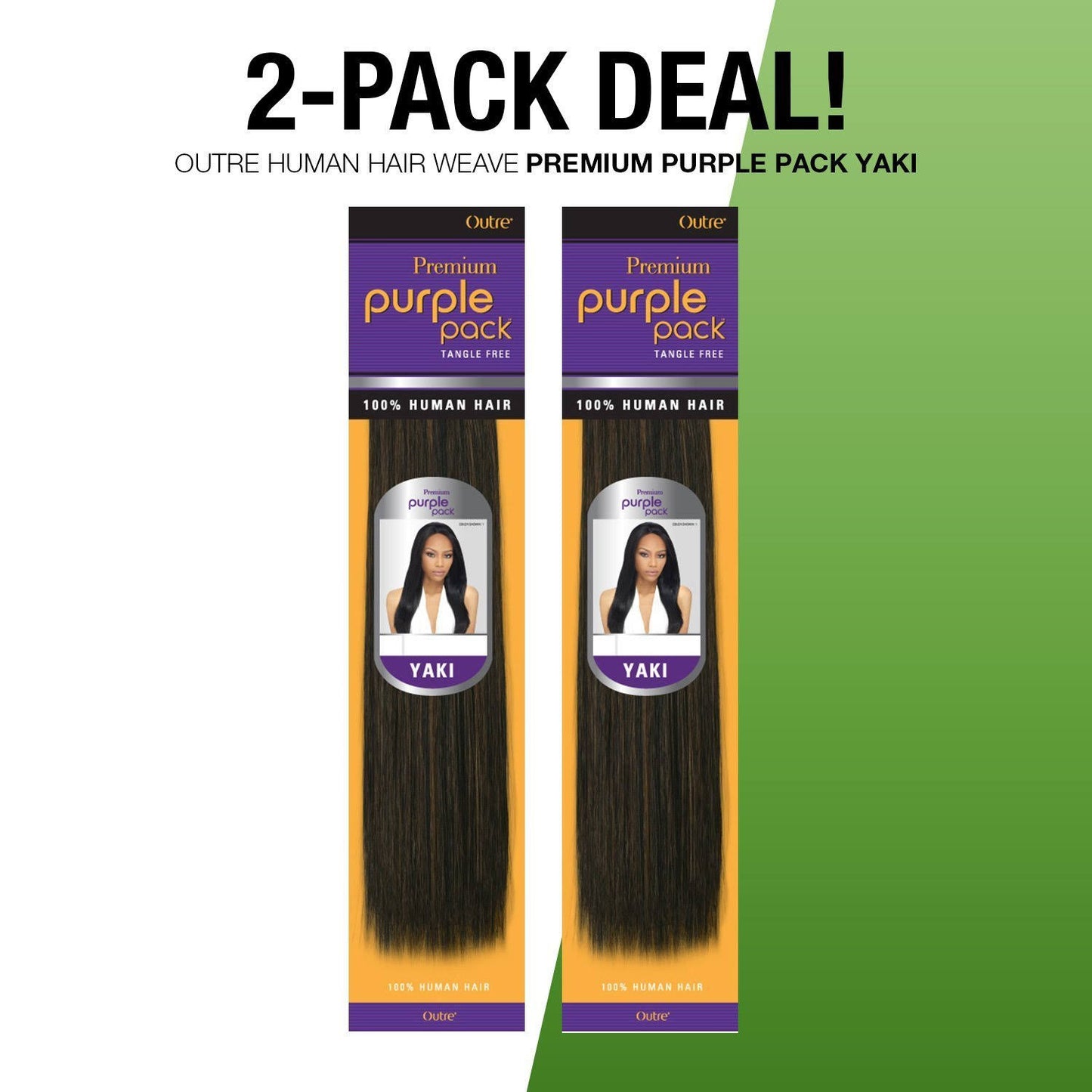 2-Pack Deals ! Outre Human Hair Weave Premium Purple Pack Yaki (16, 1B)