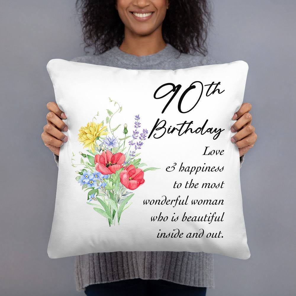 90th Birthday Pillow for Her - 90 Year Old Birthday Gifts for Women - Personalized Throw Pillows for Mom Grandma Est 1933 - Case w/ stuffing