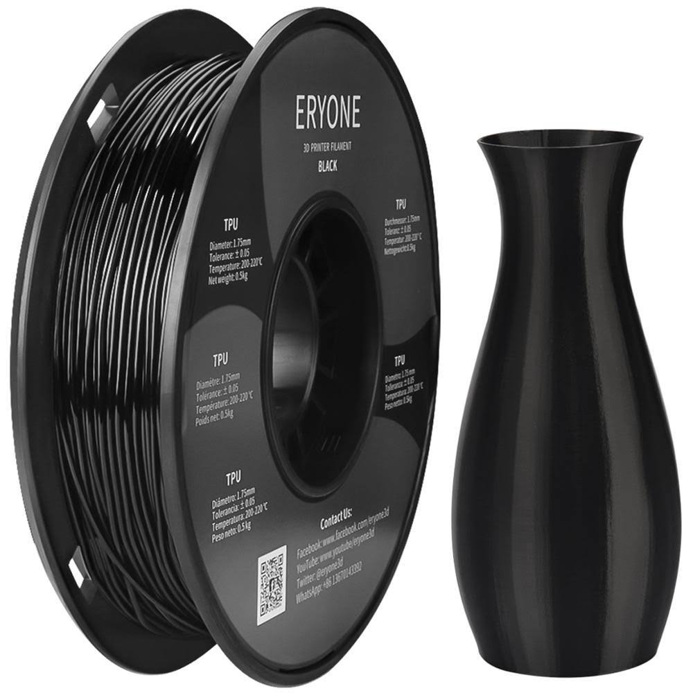 ERYONE TPU Filament 1.75mm for 3D Printer, +/-0.05mm, 0.5kg (1.1 lbs) / Spool, Black