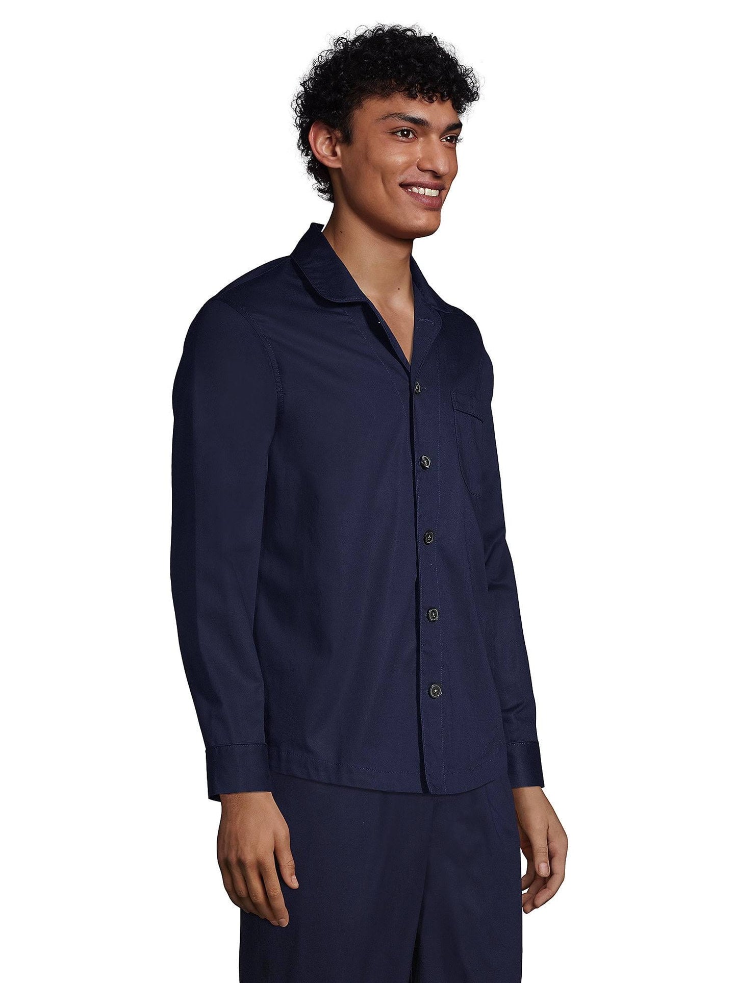 Lands End Mens Poplin Pajama Shirt, Size: Regular Medium, Blue