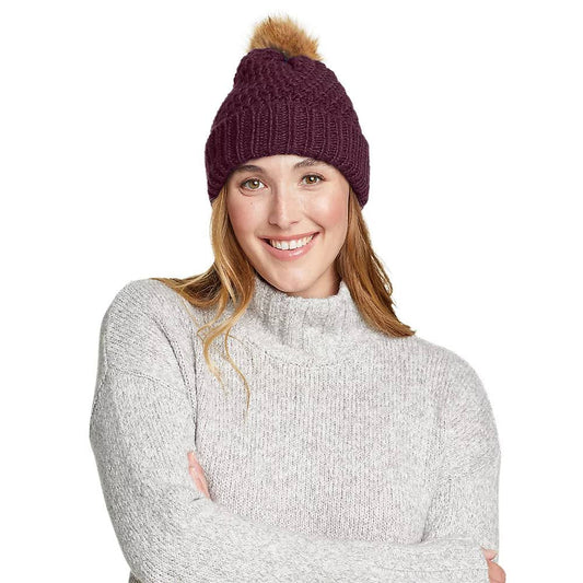 Eddie Bauer Womens Cabin Faux Fur Pom Beanie - Gold - One Size