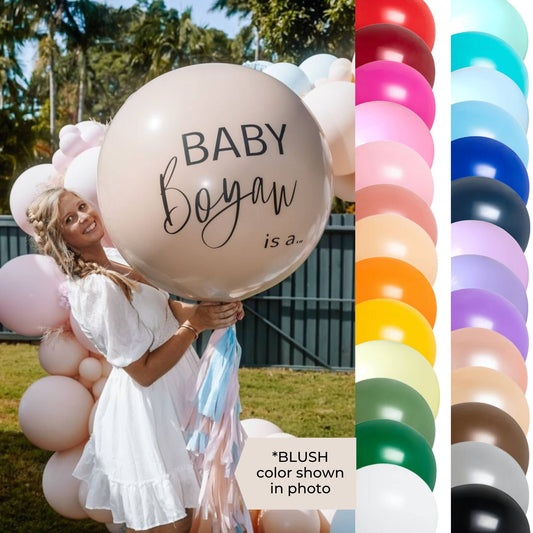 Personalized Gender Reveal Jumbo Balloon w/ Tassels | Giant 3 Foot (36) Balloons- Black, White, Tan, Neutral Color Custom Name Lettering