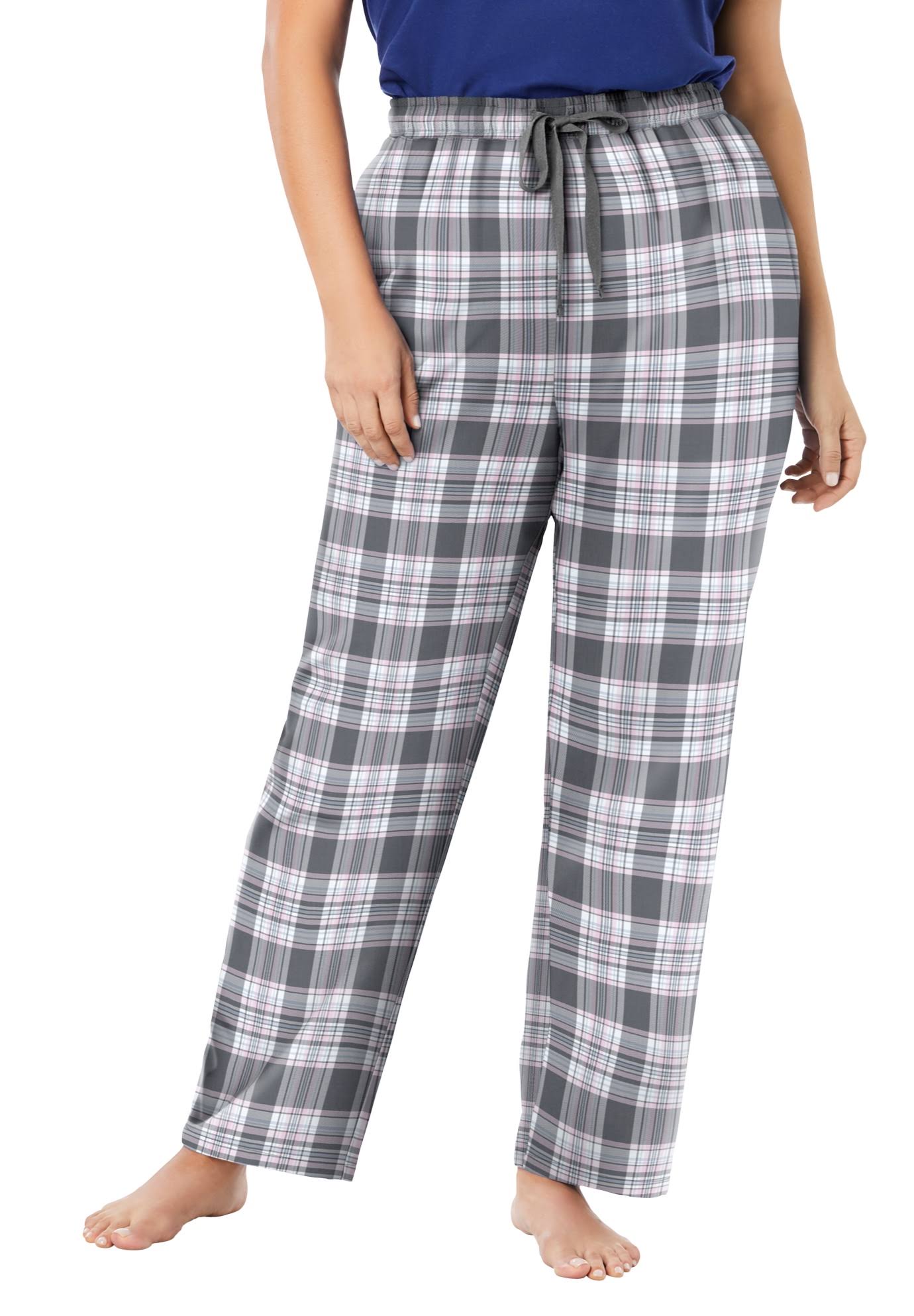 Dreams & Co. Womens Plus Size Cotton Flannel Pants, 34/36 - White Mistletoe Plaid