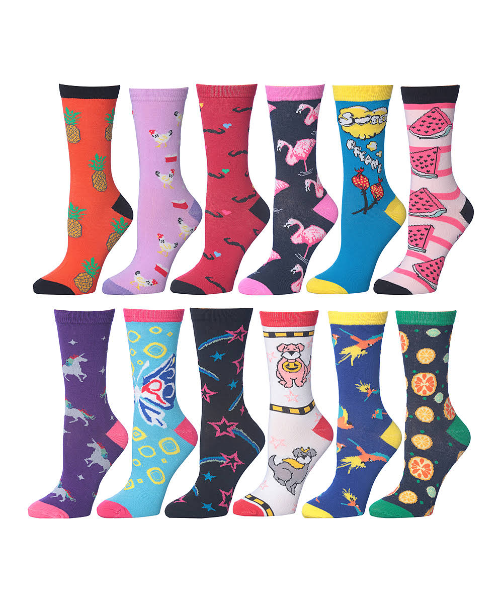 Womens Frenchic Womens Fun & Funky Statement Socks (12-Pairs) 4 - 8.5 12 Pack - 1