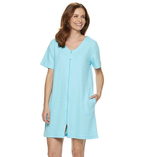 Womens Croft & Barrow Waffle-Knit Zip-Front Robe, Size: Medium, Brt Blue