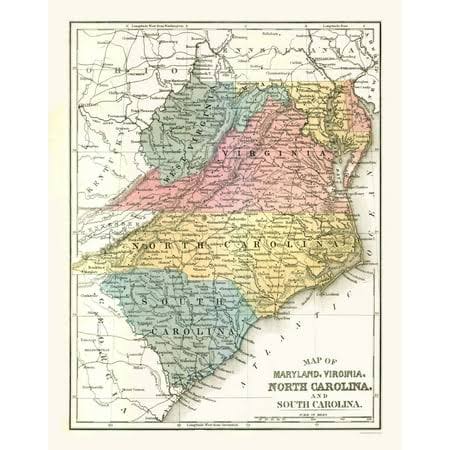 Maryland, Virginia, North Carolina - Mitchell 1869 - 23 x 29.18