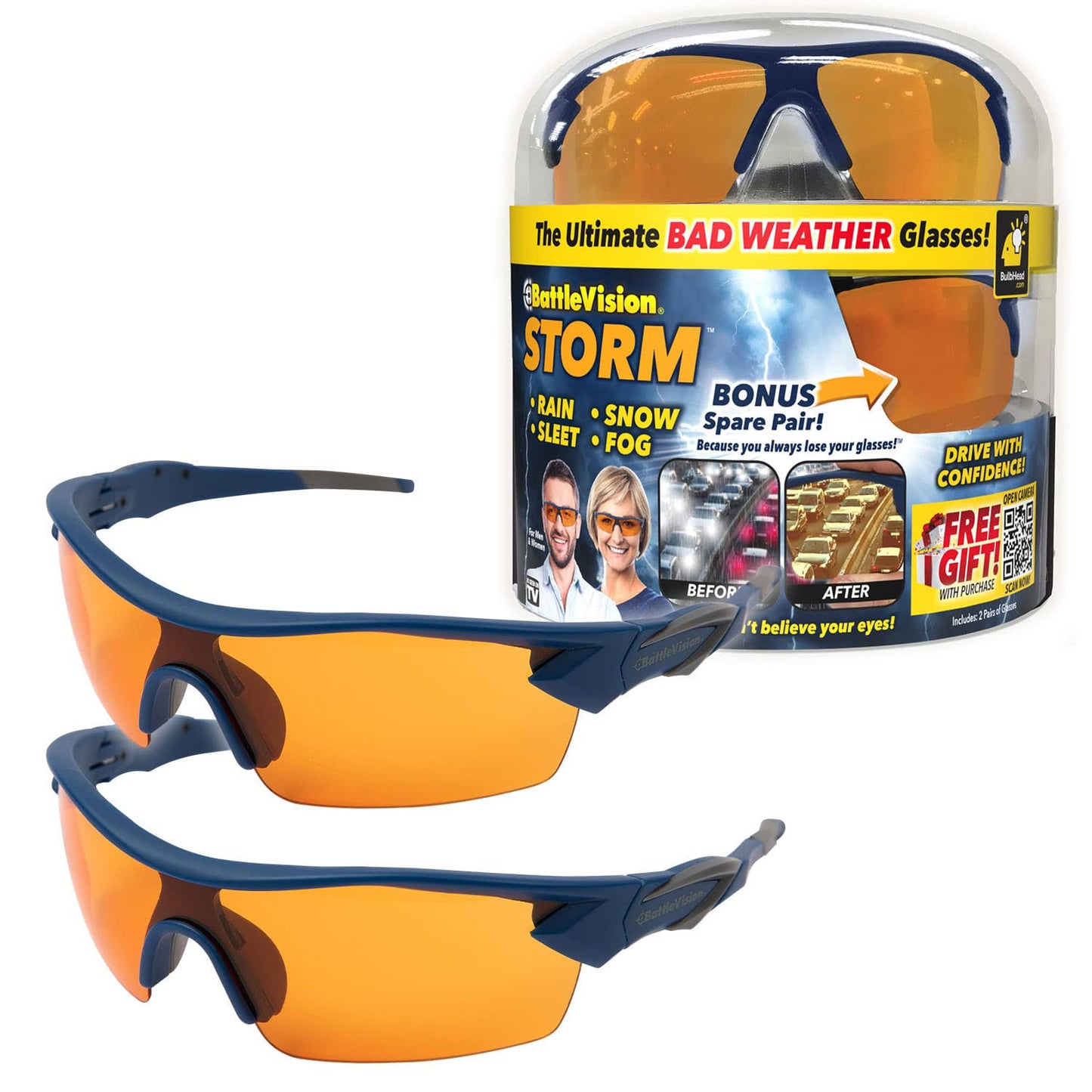 BattleVision Storm Glare-Reduction Glasses by BulbHead, See During Bad Weather