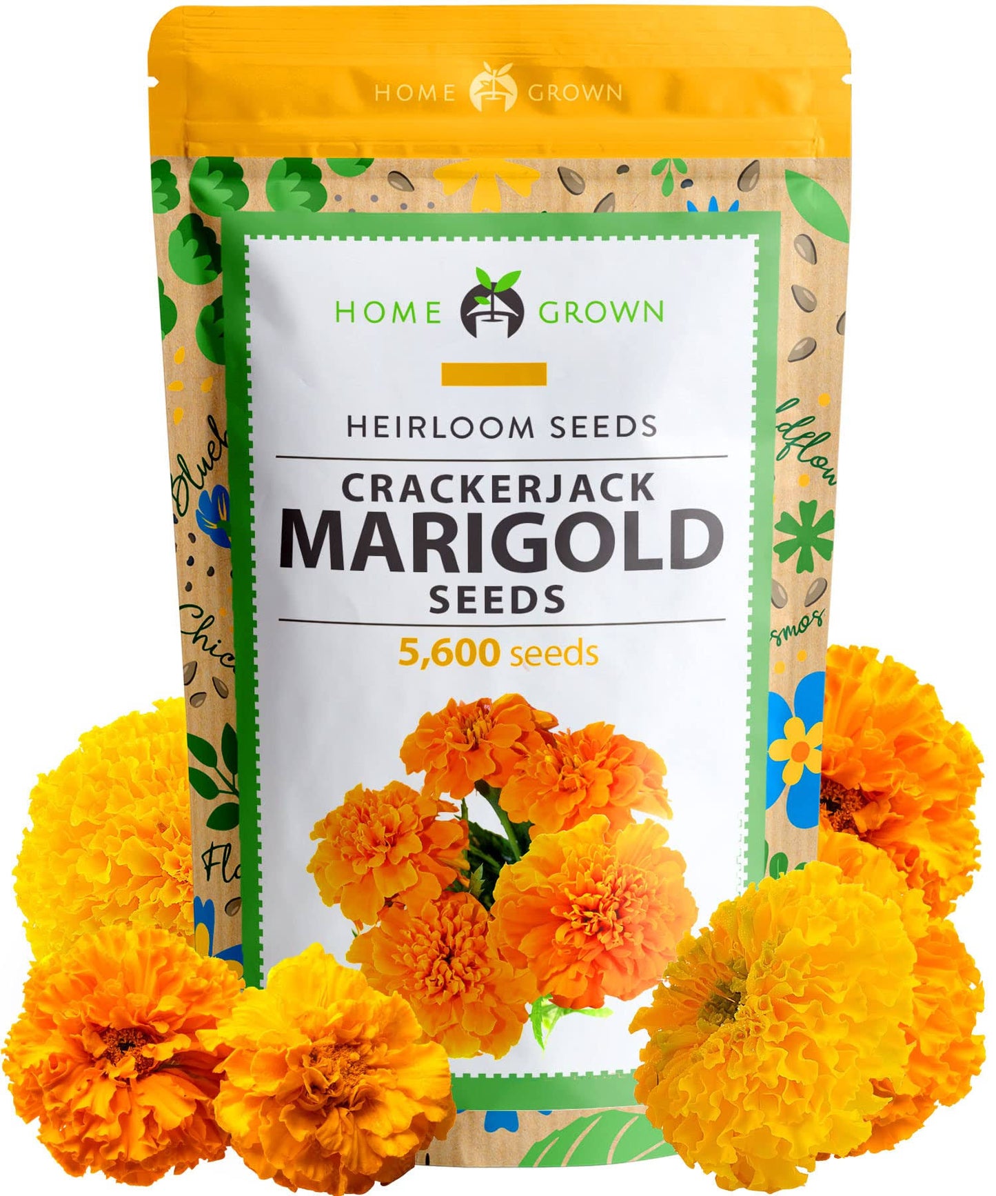 Marigold Seeds Bulk Mix - 5600+ Crackerjack Marigold Flower Seeds for Planting Outdoors - Flowers Seed for Companion Planting - Wildflower African