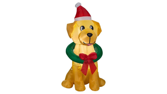 Airblown Inflatable LED Dog with Wreath - 4 ft