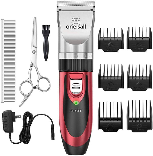 Oneisall Dog Shaver Clippers Low Noise Rechargeable Cordless Electric Quiet Hair Clippers Set for Dogs Cats Pets