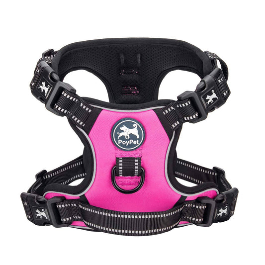 PoyPet No Pull Dog Harness, No Choke Front Clip Dog Reflective Harness, Adjustable Soft Padded Pet Vest with Easy Control Handle