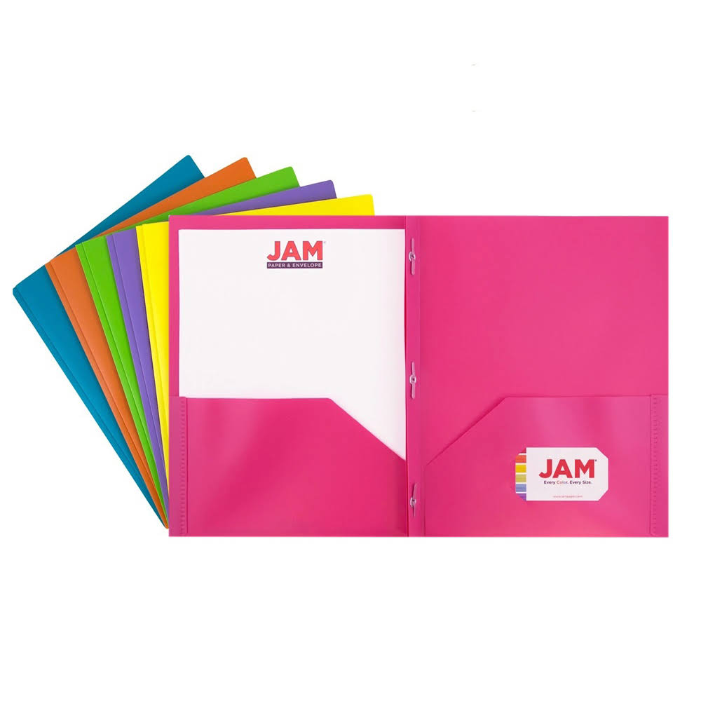 Jam Paper Heavy Duty Plastic 2 Pocket School Folders - Fuchsia Hot Pink - 6/Pack