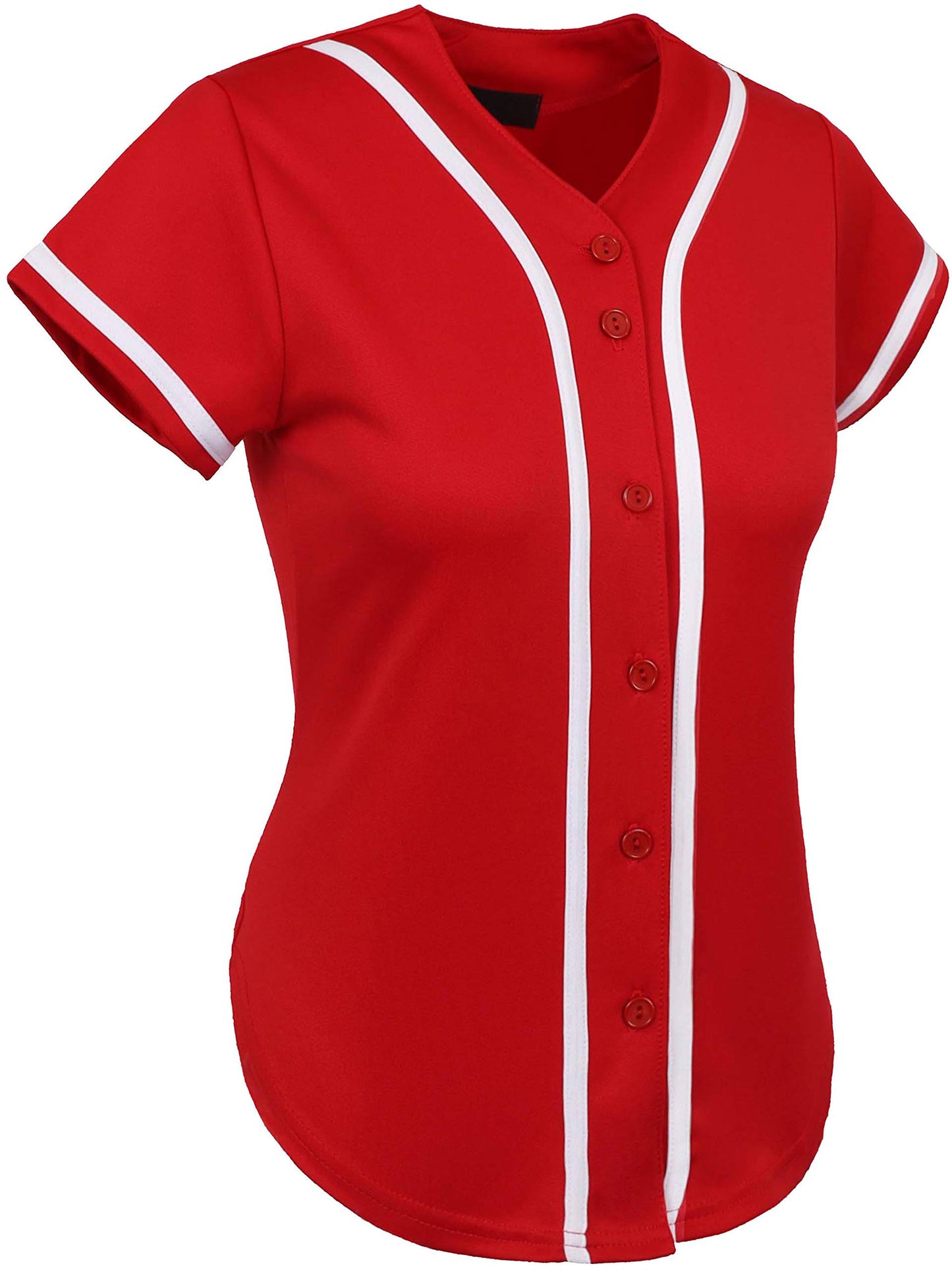 Hat and Beyond Womens Baseball Button Down Athletic Tee Short Sleeve Softball Jersey Active Plain Sport T Shirt (Small 3up01 Red/White)