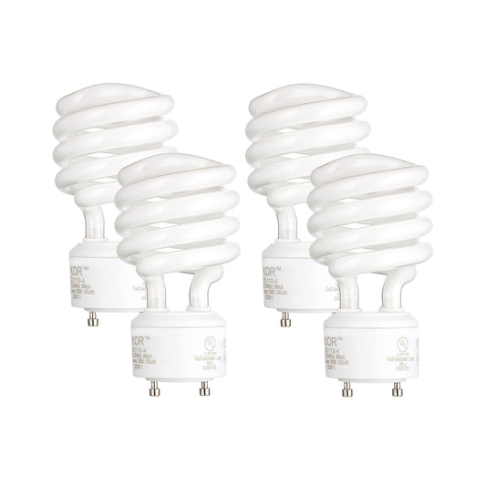 Kor (Pack of 4) 13 Watt Mini Spiral - GU24 Base - (60W Equivalent) - T2 Mini-Twist - CFL Light Bulb - 3500K Neutral White