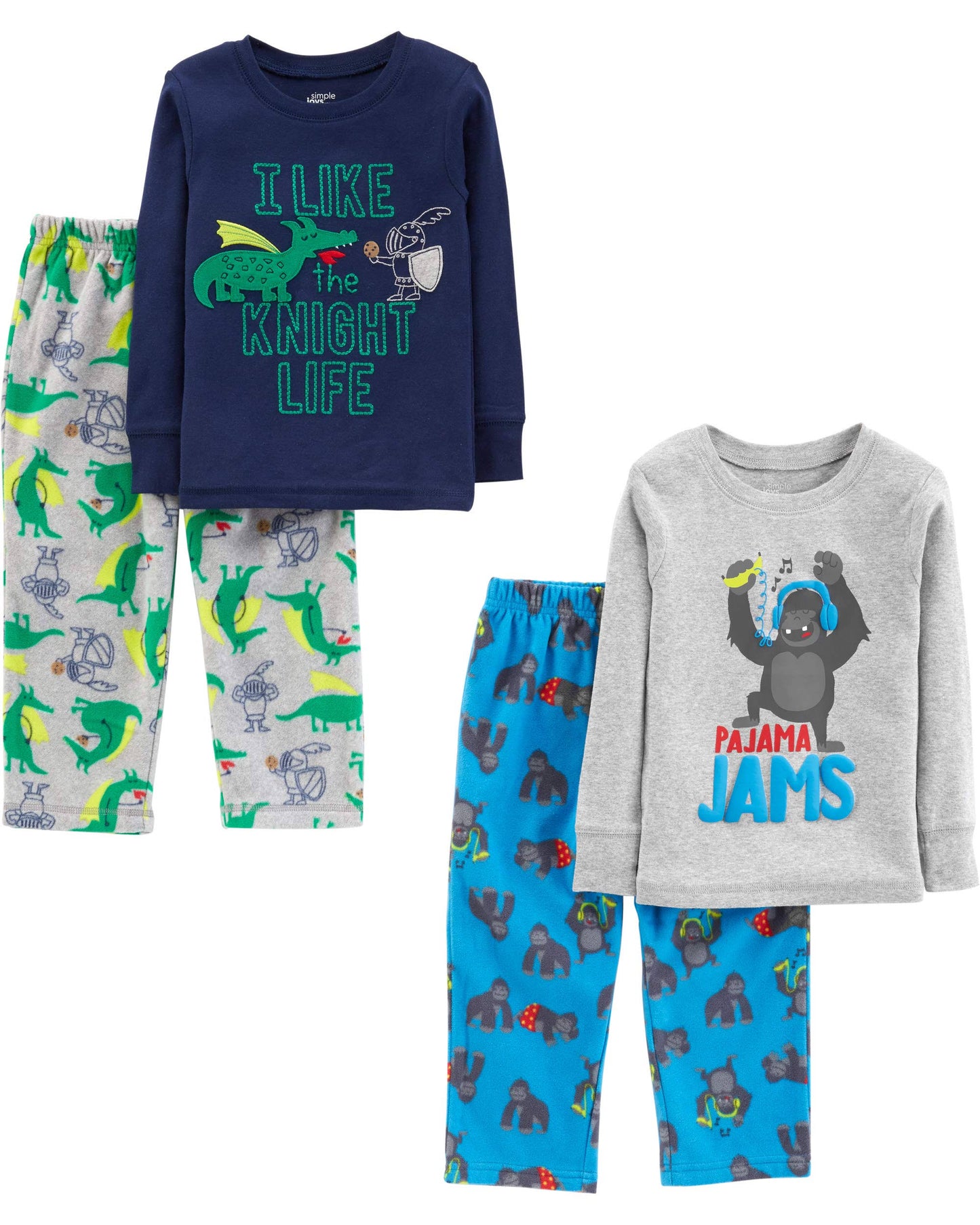 Simple Joys by Carters Boys Toddler 4-Piece Pajama Set, Monster/Bear, 3T