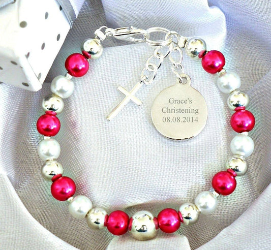 Personalised Baby Girl Boy Christening Baptism Name Bracelet Gift Keepsake