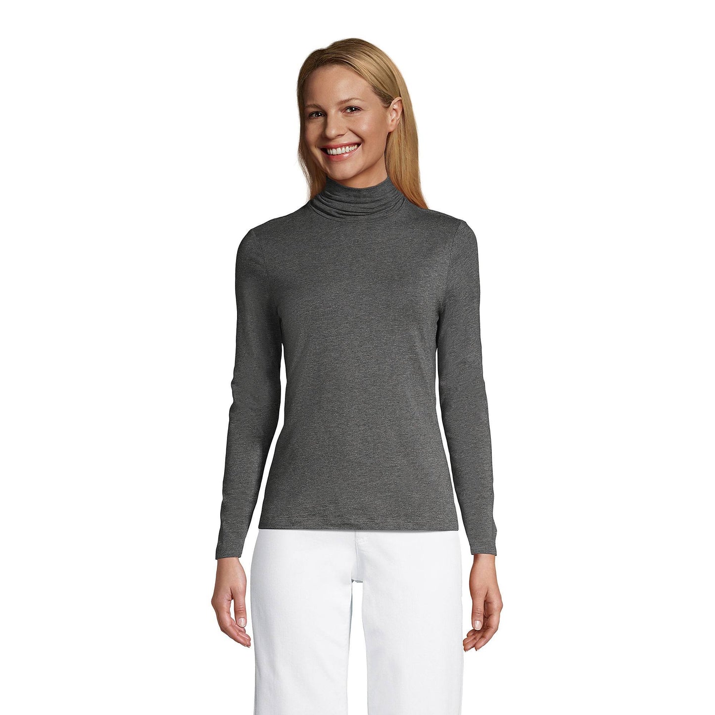 Lands End Womens Lightweight Fitted Long Sleeve Turtleneck, Size: Regular Medium, Gray